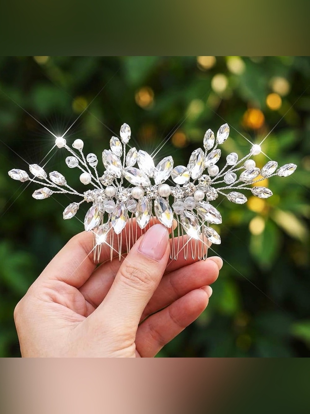 Hair Accessories Bride Brooch Silver Crystal & Pearl Floral Hair Comb